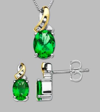 .04 ct. t.w. Diamond Accent and Created Emerald Necklace and Earring Box Set