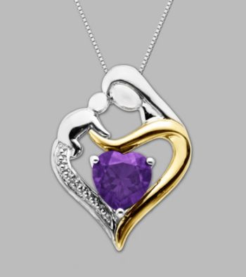 .003 ct. t.w. Diamond Accent and Amethyst Mother and Child Heart-Shaped Pendant