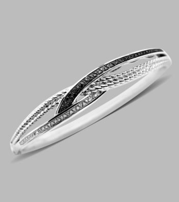 .25ct.tw Sterling Silver Black And White Diamond Crisscross Bangle