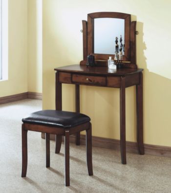 Monarch Stylish Contemporary Walnut Solid Top Vanity Set