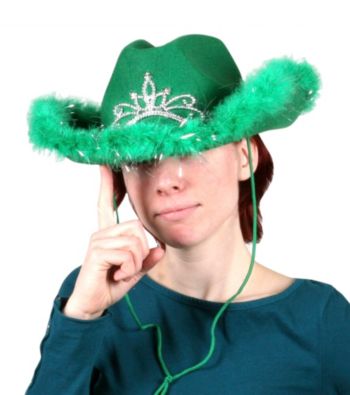 Green Light-Up Cowgirl Hat with Marabou Trim
