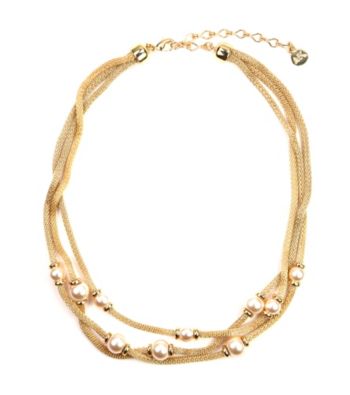 Anne Klein® Goldtone Mesh and Faux Pearl Three-Row Necklace