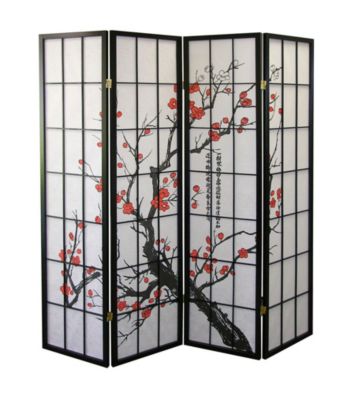 Ore International™ 4-Panel Plum Blossom Room Divider