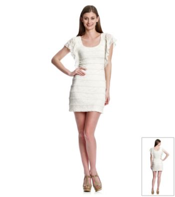 Guess Metallic Ruffle Lace Sheath Dress