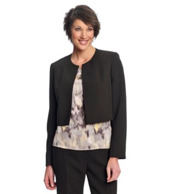 Kasper® Black Crepe Jewelneck Cropped Bolero Jacket
