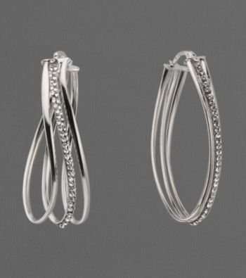 Sterling Silver and Crystal Twisted Hoop Earrings