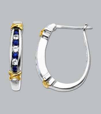 Blue and White Sapphire Hoop Earrings