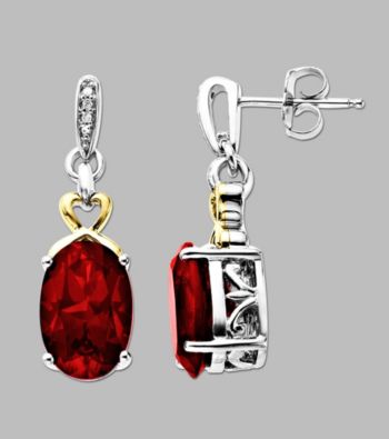 14K Yellow Gold and Sterling Silver Earrings with Created Rubies