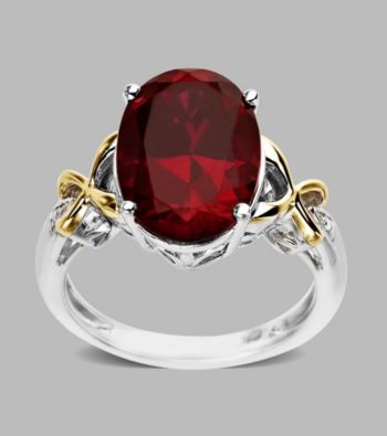 14K Yellow Gold and Sterling Silver Ring with a Created Ruby