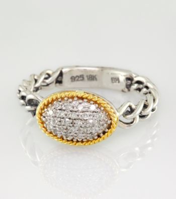 Effy® Sterling Silver and 18K Yellow Gold Ring with .11 ct. t.w. Diamond