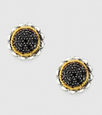 Effy® Sterling Silver and 18K Yellow Gold Floral Earrings with .28 ct. t.w. Diamond