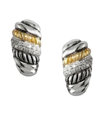 Effy® .21 ct. t.w. Diamond Sterling Silver and 18K Gold Twist Earrings