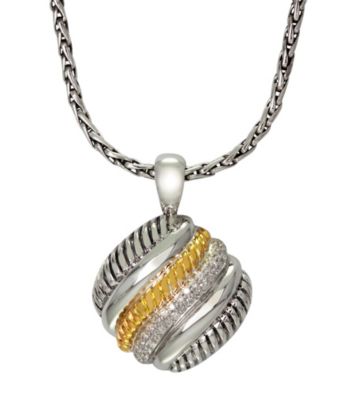 Effy® .26 ct. t.w. Diamond Sterling Silver and 18K Gold Twist Pendant