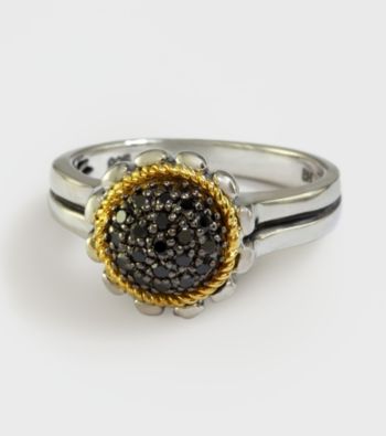 Effy® Sterling Silver and 18K Yellow Gold Floral Ring with .19 ct. t.w. Diamond