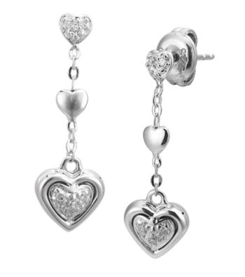 Precious Moments® .05 ct. t.w. Diamond and Sterling Silver Heart Drop Earrings