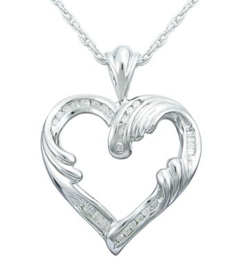 Precious Moments® .13 ct. t.w. Diamond and Sterling Silver Open Heart Pendant