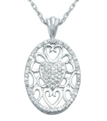 Precious Moments® .10 ct. t.w. Diamond and Sterling Silver Filigree Heart Pendant