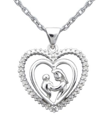 Precious Moments® .10 ct. t.w. Diamond and Sterling Silver Mother and Child Heart Pendant