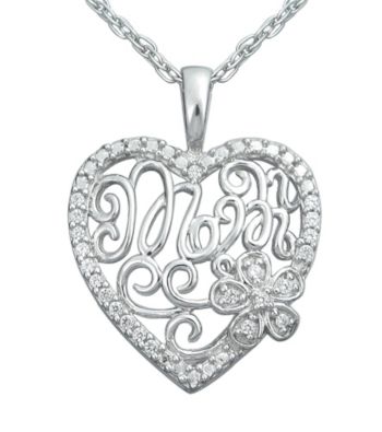 Precious Moments® .10 ct. t.w. Diamond and Sterling Silver Mom Heart Pendant