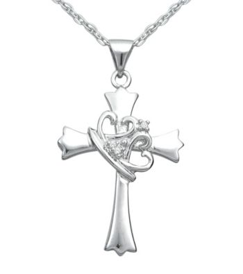 Precious Moments® .015 ct. t.w. Diamond and Sterling Silver Cross Pendant