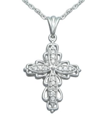 Precious Moments® .10 ct. t.w. Diamond and Sterling Silver Layered Cross Pendant