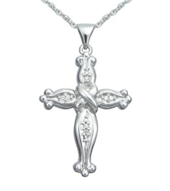 Precious Moments® .04 ct. t.w. Diamond and Sterling Silver Cross Pendant
