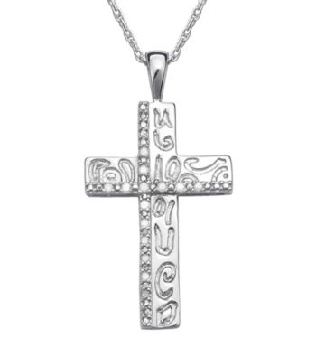 Precious Moments® .10 ct. t.w. Diamond and Sterling Silver Etched Cross Pendant