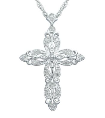 Precious Moments® .15 ct. t.w. Diamond and Sterling Silver Cross Pendant