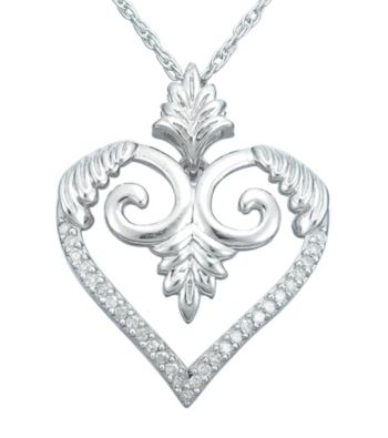 Precious Moments® .15 ct. t.w. Diamond and Sterling Silver Heart Leaf Pendant