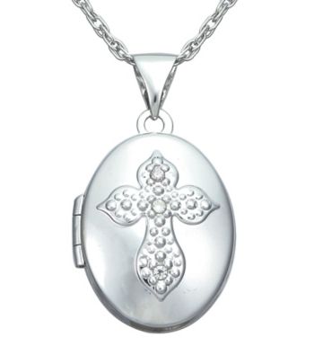 Precious Moments® .02 ct. t.w. Diamond and Sterling Silver Cross Locket Pendant