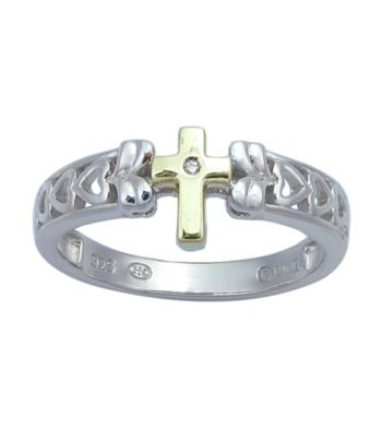 Precious Moments® .005 ct. t.w. Diamond and Sterling Silver Two-Tone Cross Ring