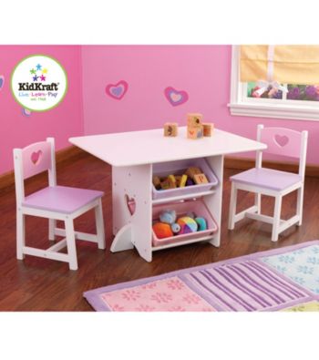 KidKraft Heart Table & Chair Set with Pastel Bins