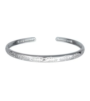 Precious Moments® .005 ct. t.w. Diamond and Sterling Silver Floral Bangle Bracelet