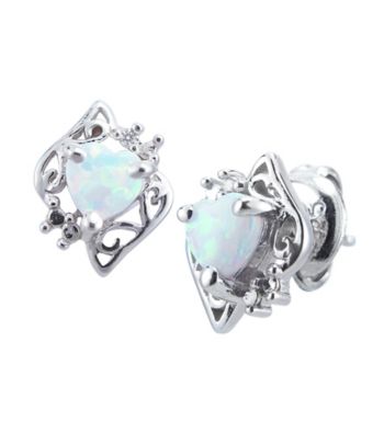 Precious Moments Sterling Silver Birthstone Collection Heart Shape Earrings- Created Opal