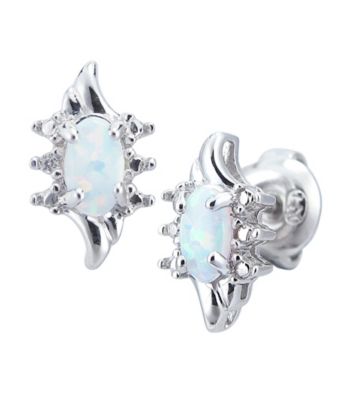 Precious Moments Sterling Silver Birthstone Collection Earrings- Created Opal