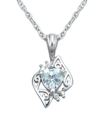 Precious Moments Sterling Silver Birthstone Collection Heart Shape Pendant/Aquamarine