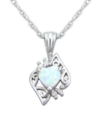 Precious Moments Sterling Silver Birthstone Collection Heart Shape Pendant- Created Opal