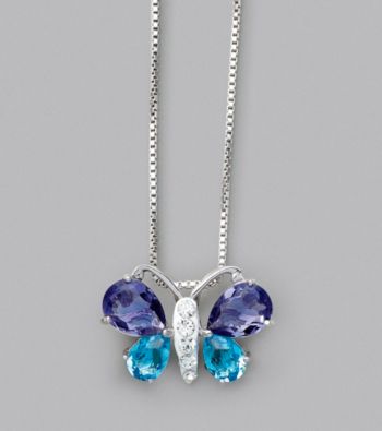 Sterling Silver Purple Blue Butterfly Necklace