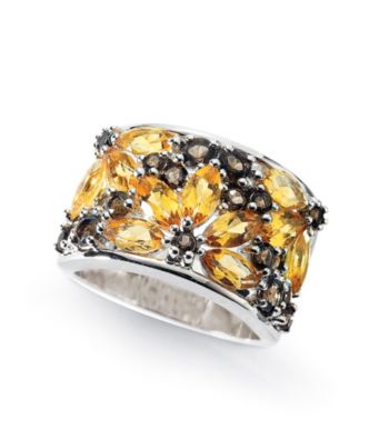 Sterling Silver Smoky Quartz and Citrine Ring