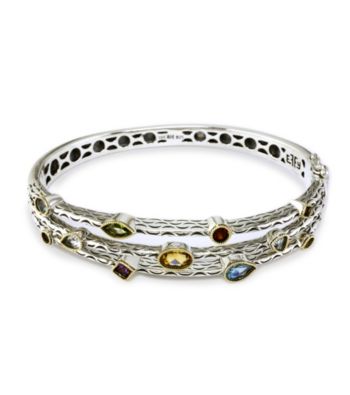 Effy® Sterling Silver & 18K Gold Multi Gem Bangle Bracelet