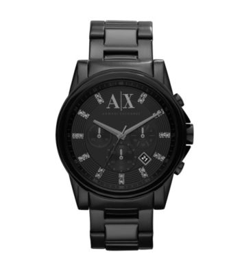 A|X Armani Exchange Mens Black and Glitz Stainless Steel Watch