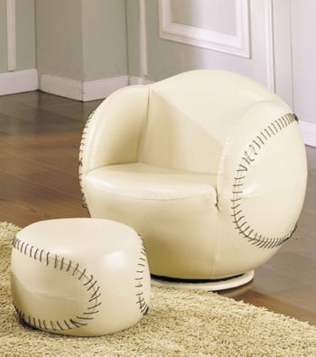 Acme All Star Baseball Swivel Chair & Ottoman Set