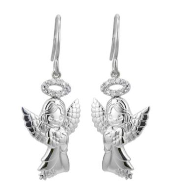 Precious Moments® .05 ct. t.w. Diamond and Sterling Silver Angel Earrings