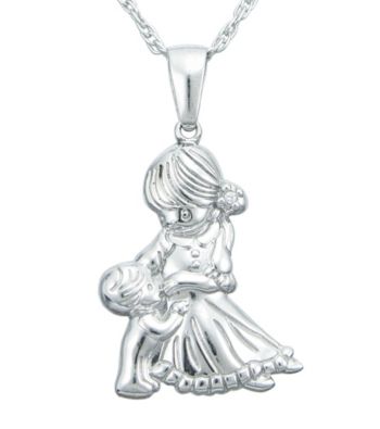 Precious Moments® Sterling Silver with .005 ct. t.w. Diamond Mother and Child Pendant