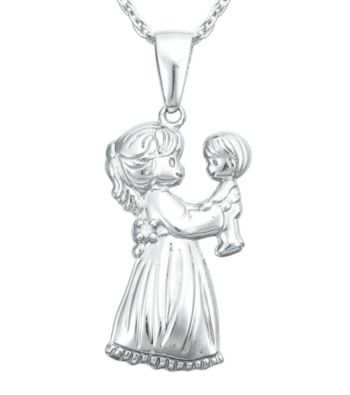 Precious Moments® Sterling Silver and .005 ct. t.w. Diamond Mom and Child Pendant