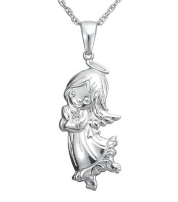Precious Moments® .008 ct. t.w. Diamond and Sterling Silver Girl Angel Pendant