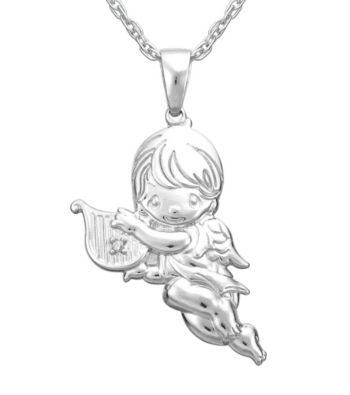 Precious Moments® .008 ct. t.w. Diamond and Sterling Silver Boy Angel Pendant