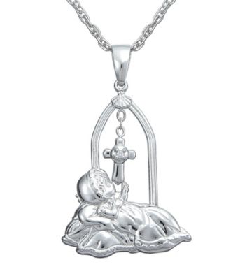 Precious Moments® .008 ct. t.w. Diamond and Sterling Silver Prayer Pendant