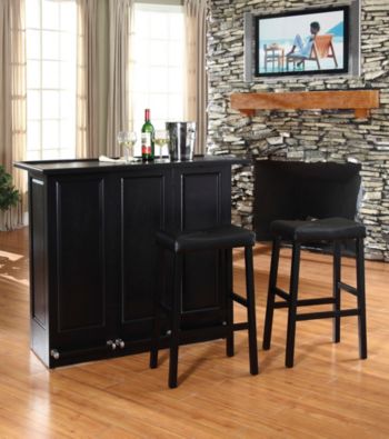 Crosley Furniture Mobile Folding Bar with Upholstered Saddle Stools