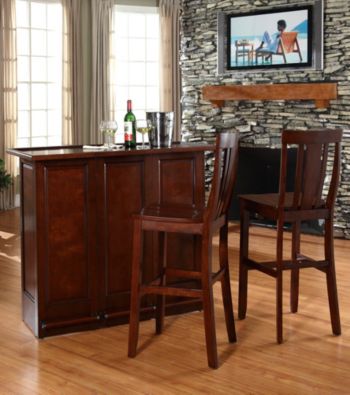 Crosley Furniture Mobile Folding Bar with Shield Back Stools